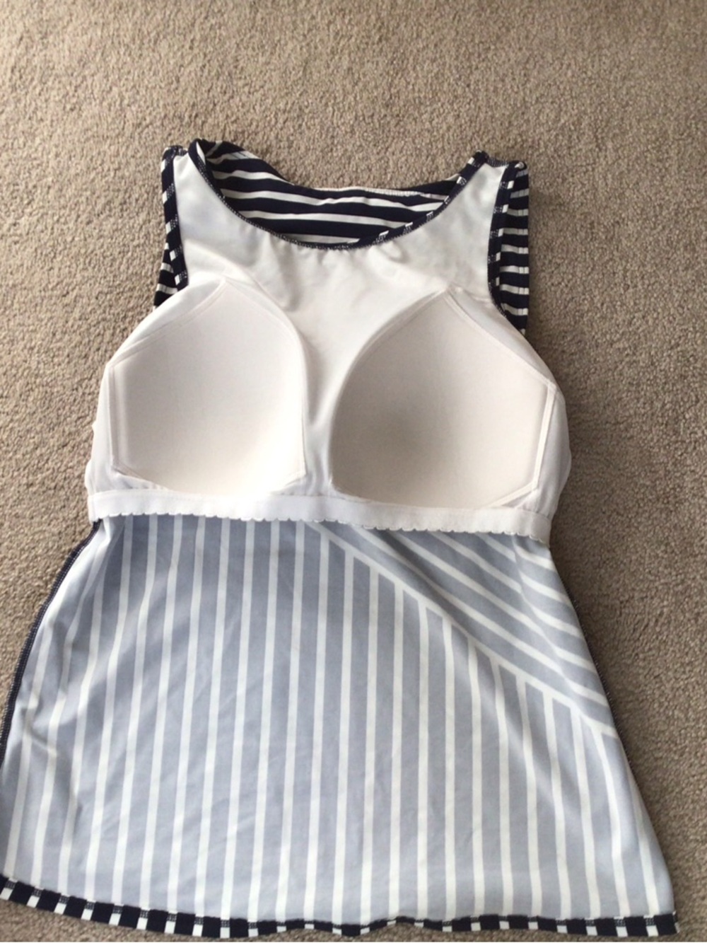 LANDS’ END TANKINI TOP- NAVY AND WHITE MIXED DIAGONAL STRIPE- SIZE 14 - Picture 6 of 7